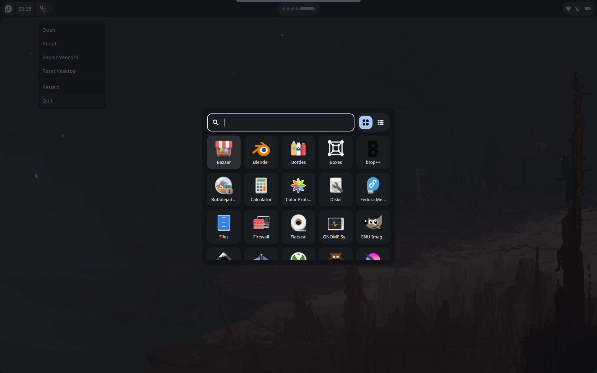 Screenshot of the app launcher
